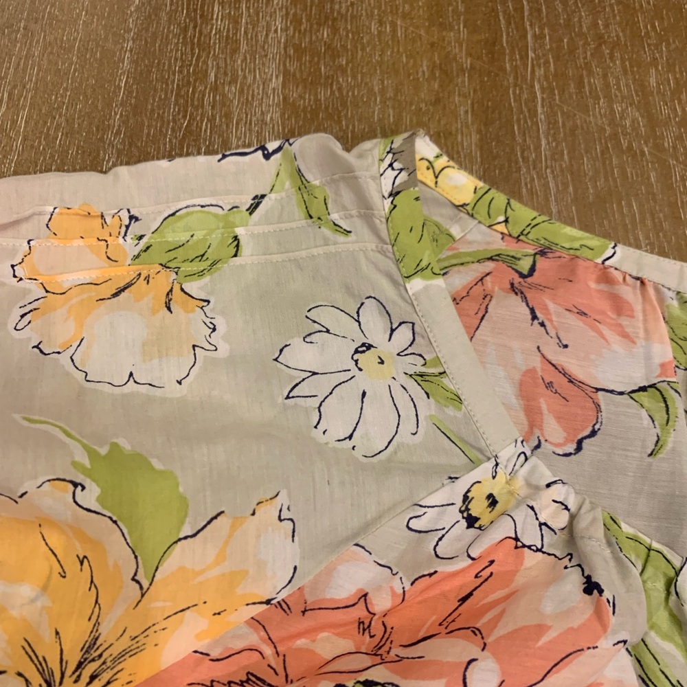 Tommy Bahama Cotton/Silk Floral Blouse in Orange, Yellow, and Green - Picture 9 of 12